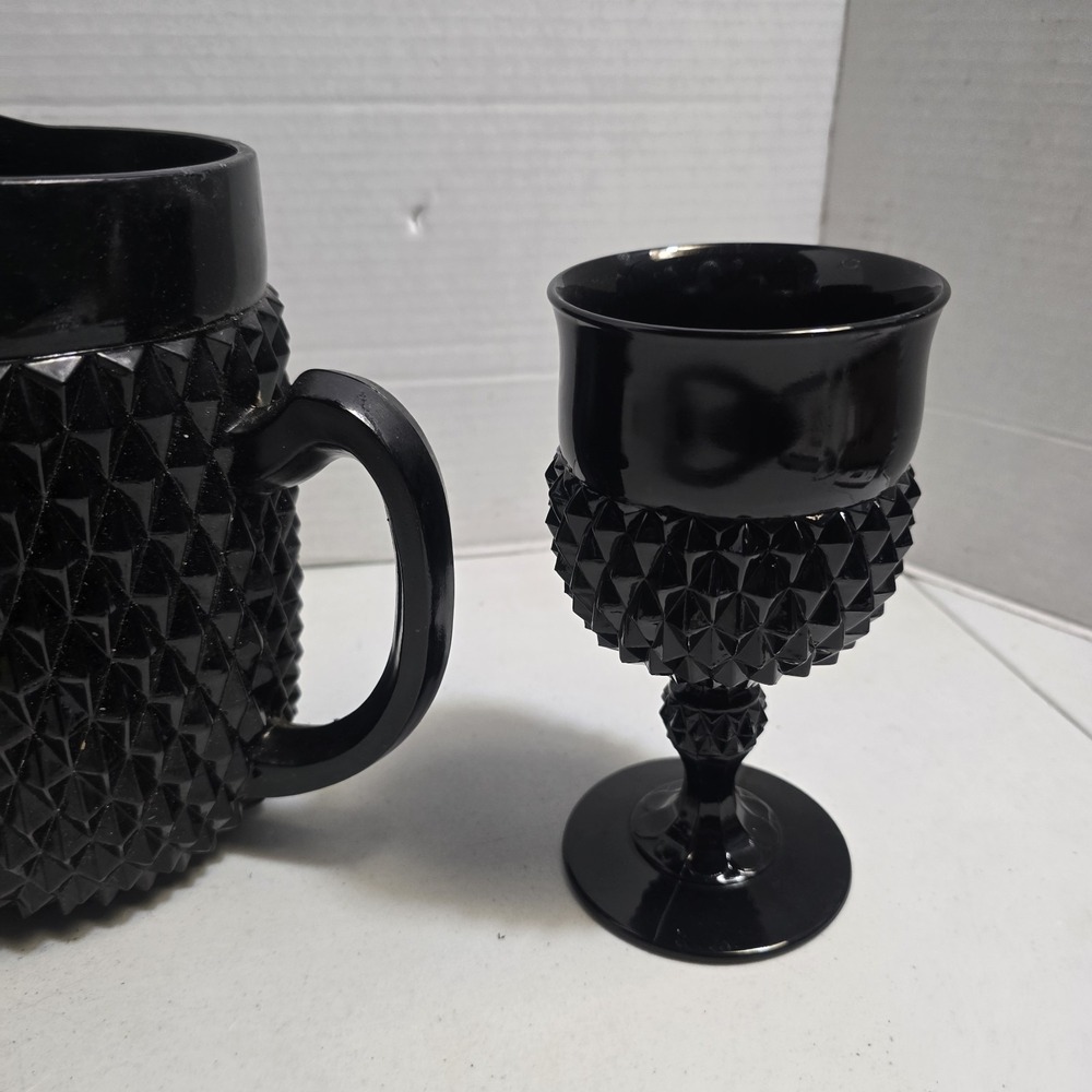Indiana Tiara Amethyst Glass Diamond Pattern 64 Oz Pitcher & 2 Water Goblets - Picture 4 of 9